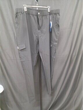Outdoor Sports Dark Black Nylon Hiking Cargo Pants UPF 50+ 6 Pockets XXXL